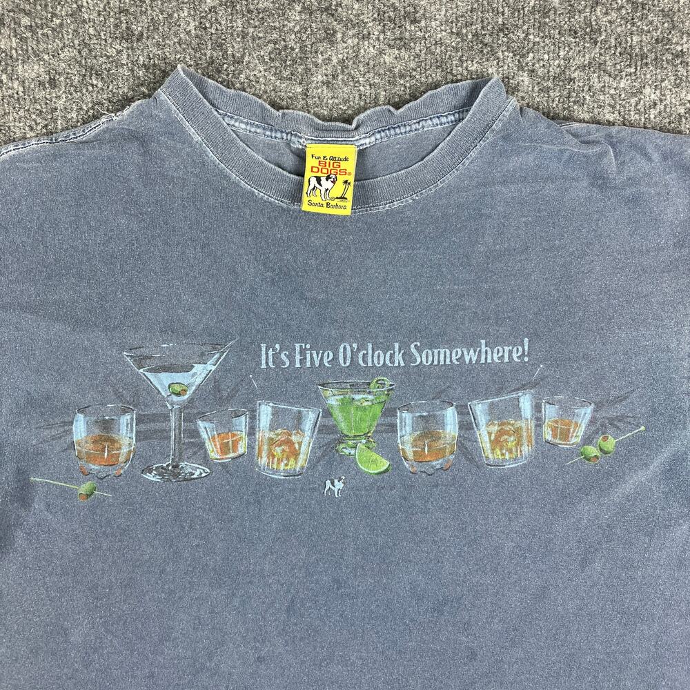 Big Dogs T-Shirt Mens Size S/M Gray Five O'Clock Somewhere Cocktails Distressed